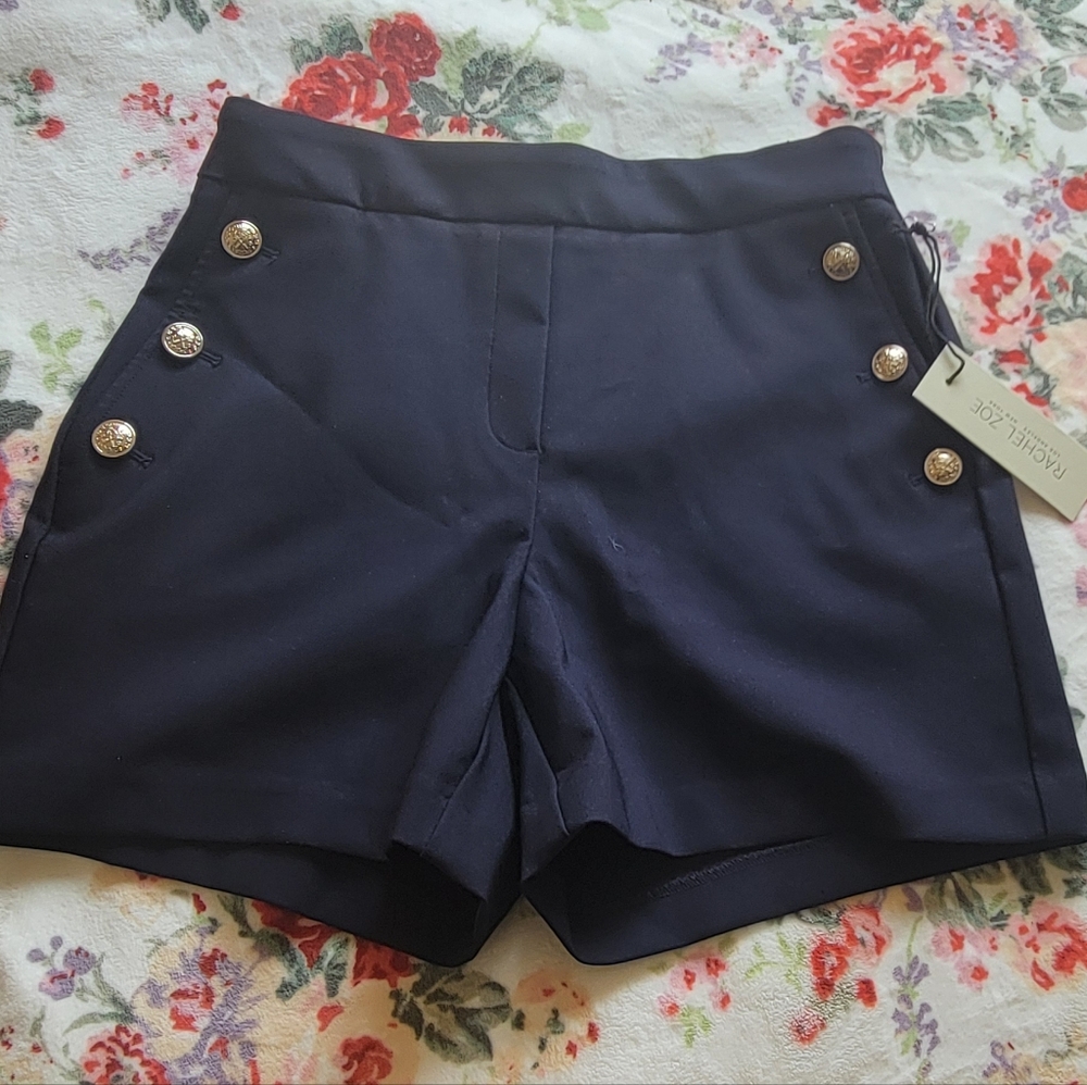 NWT Rachel Zoe Navy High Waist Side Button Tailored Shorts Sz 6